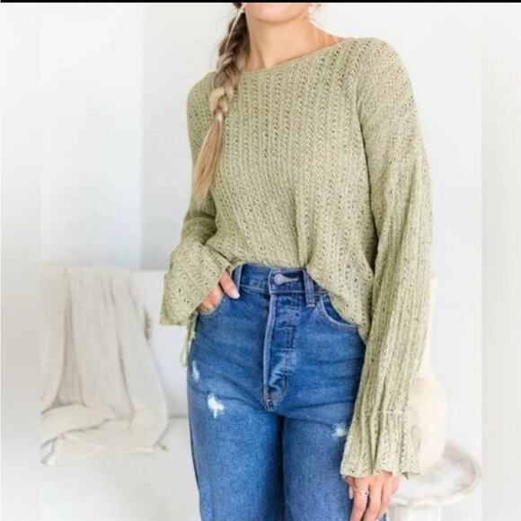 Urban Outfitters Lumiere Knit Crewneck Sweater Sage Green Small - Picture 1 of 6
